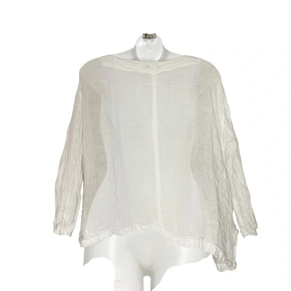 Banana Blue linen white asymmetrical top small Lagenlook oversized artsy boho - Picture 2 of 9